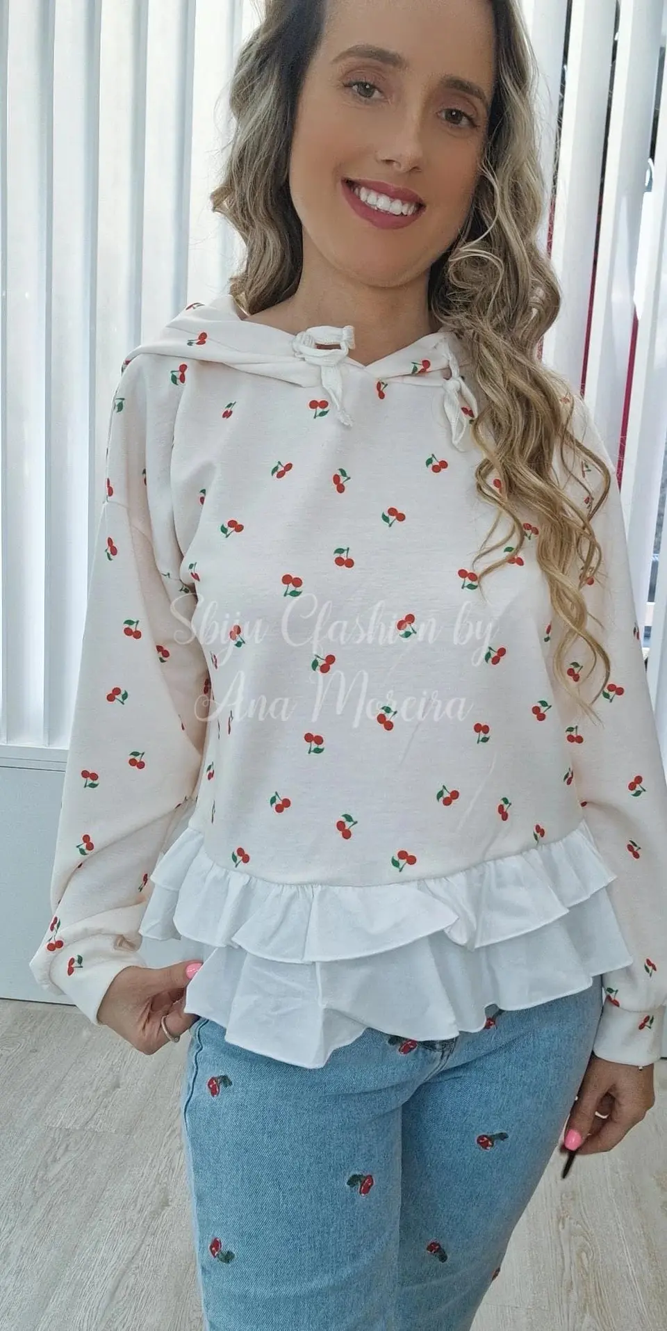 Camisola com Folho e Estampado de Cerejas 8