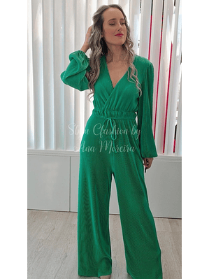 Macacão de Calça com Detalhe de Tecido Riscado