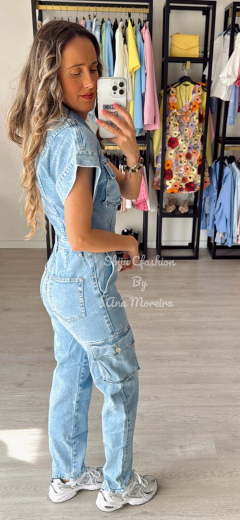 Macacão de Ganga com Bolsos - Push-Up