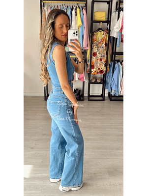 Macacão de Ganga Push-Up com Botões Dourados