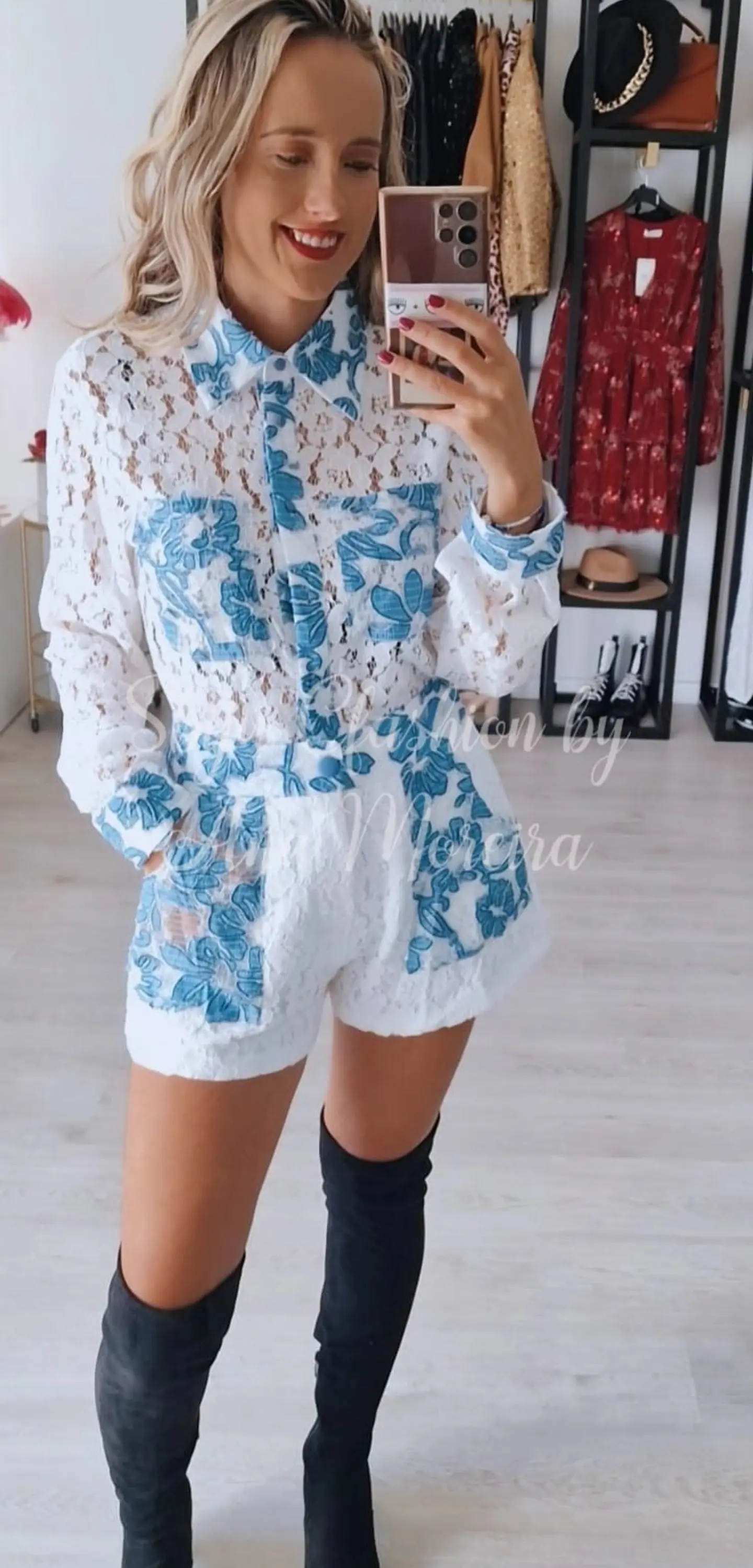 Conjunto em Renda com Estampado Azul 2