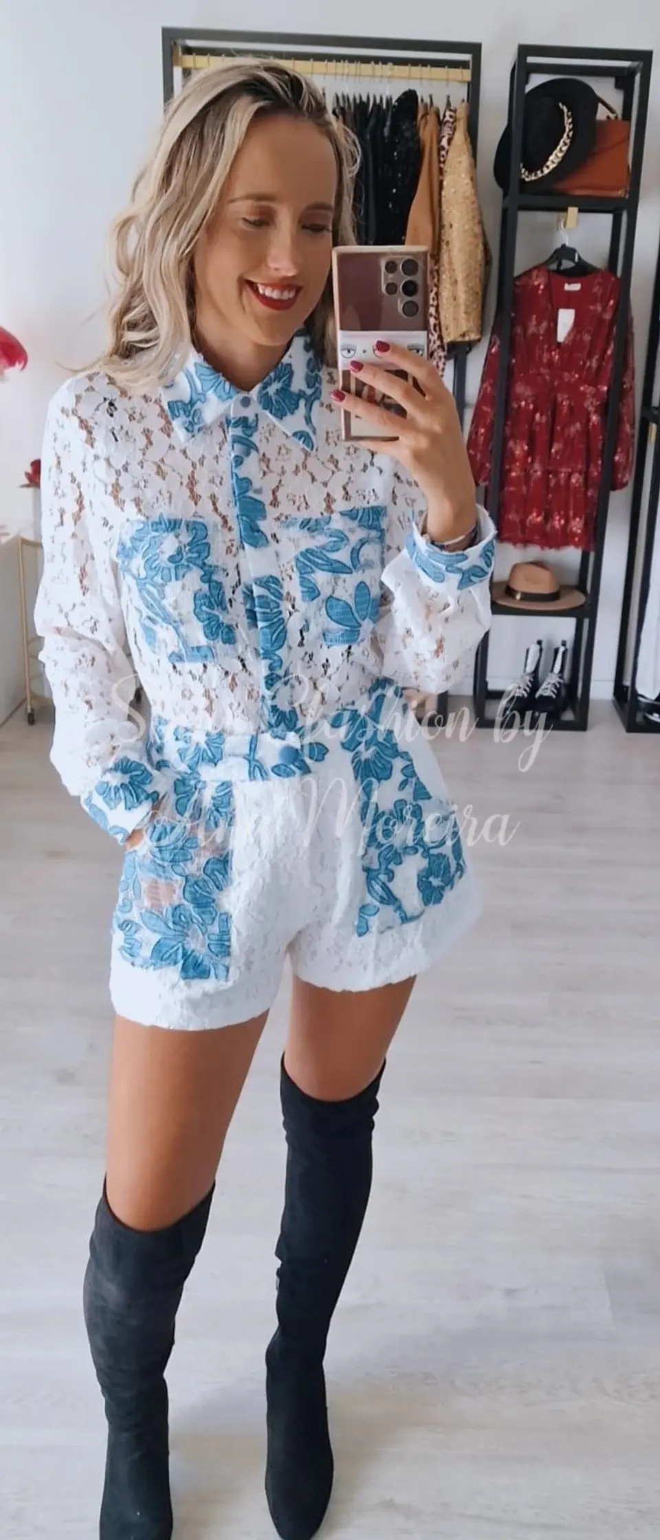 Conjunto em Renda com Estampado Azul 2