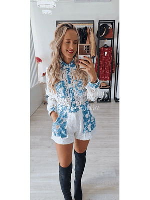 Conjunto em Renda com Estampado Azul