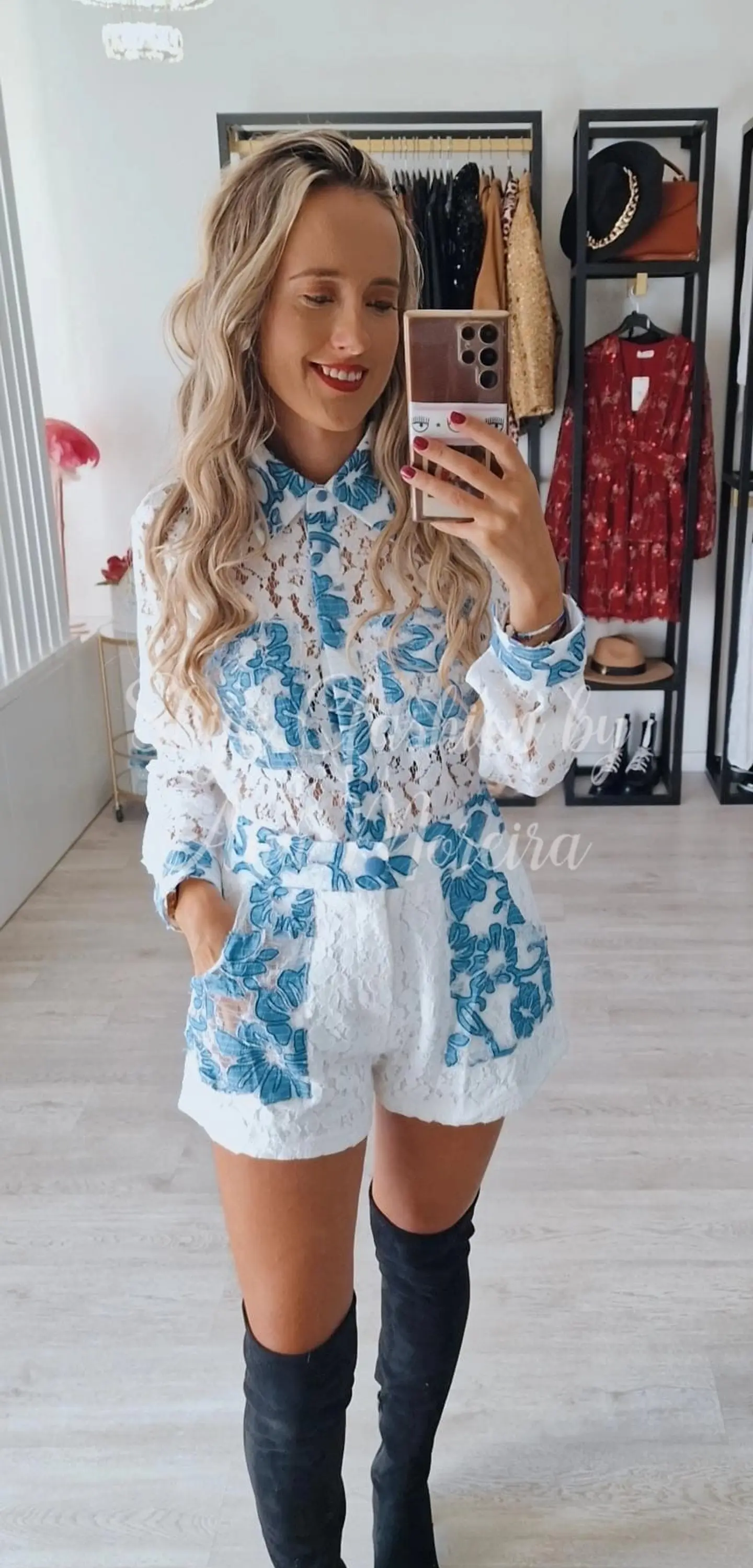 Conjunto em Renda com Estampado Azul 1