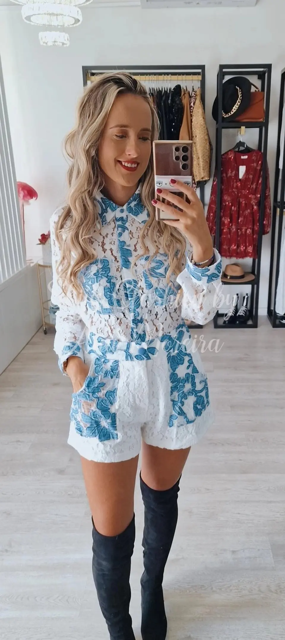 Conjunto em Renda com Estampado Azul 1