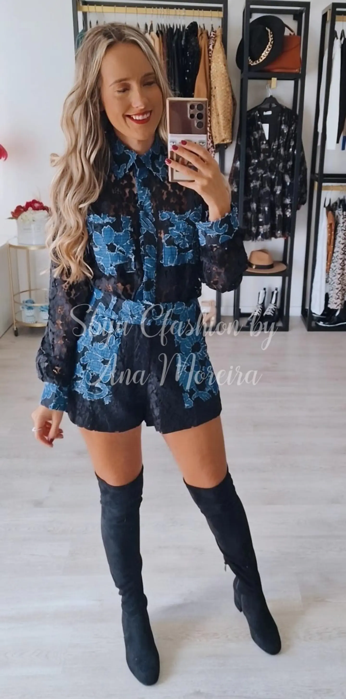 Conjunto em Renda com Estampado Azul 4