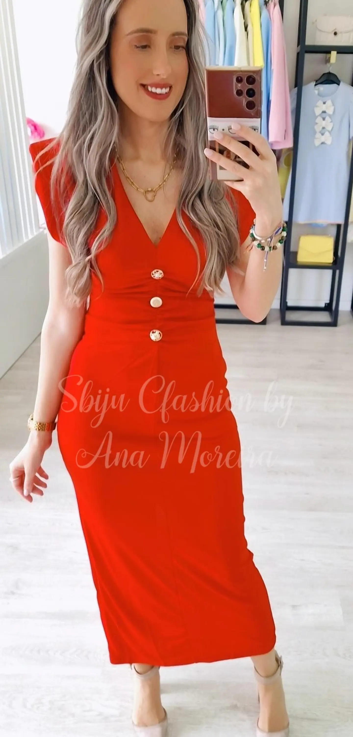 Vestido Midi com Ombreiras  4