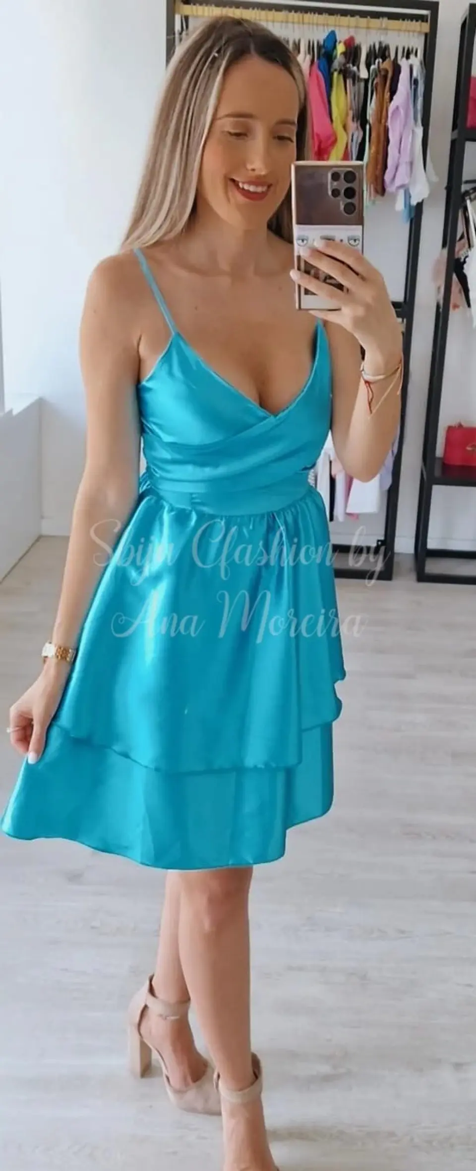 Vestido Acetinado com Folho  3
