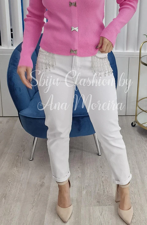 Calça com Detalhe de Brilhantes nos Bolsos 