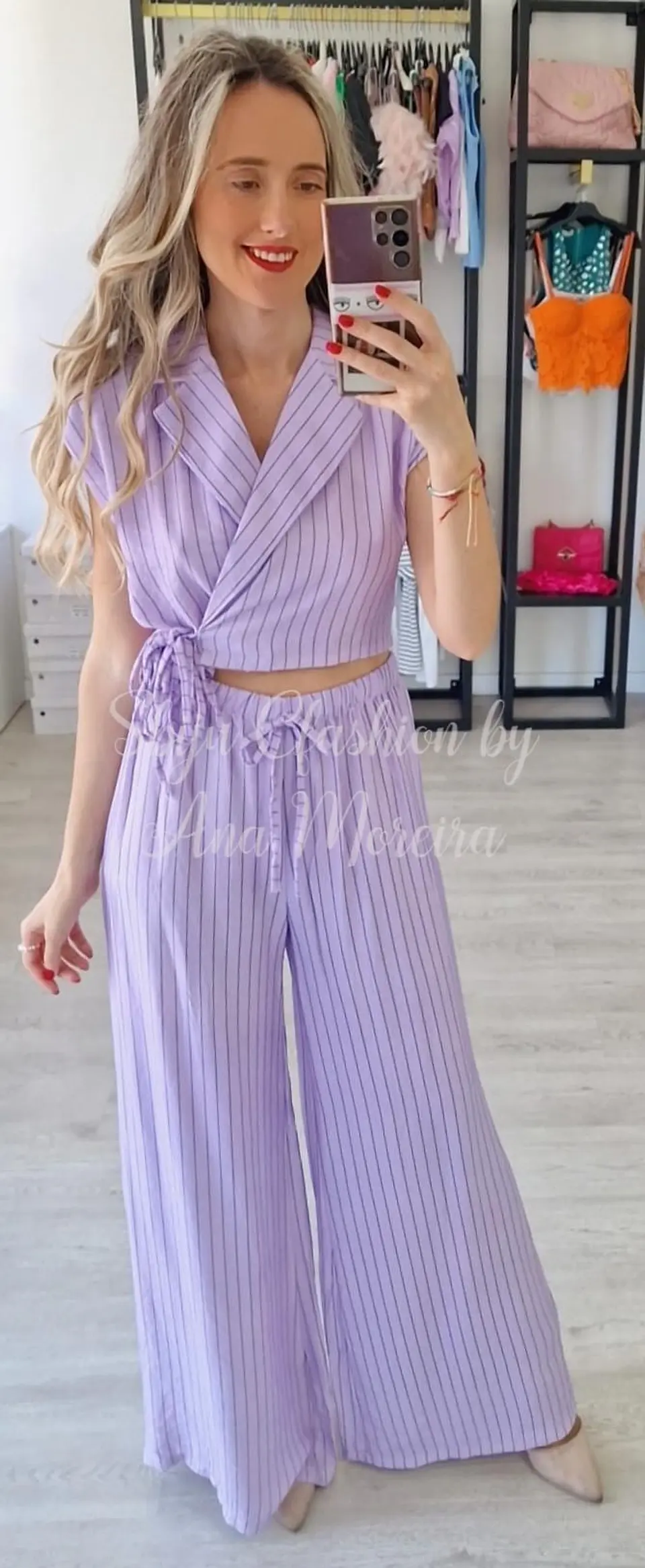 Conjunto Colete e Calça com Riscas - Tamanho Único 6