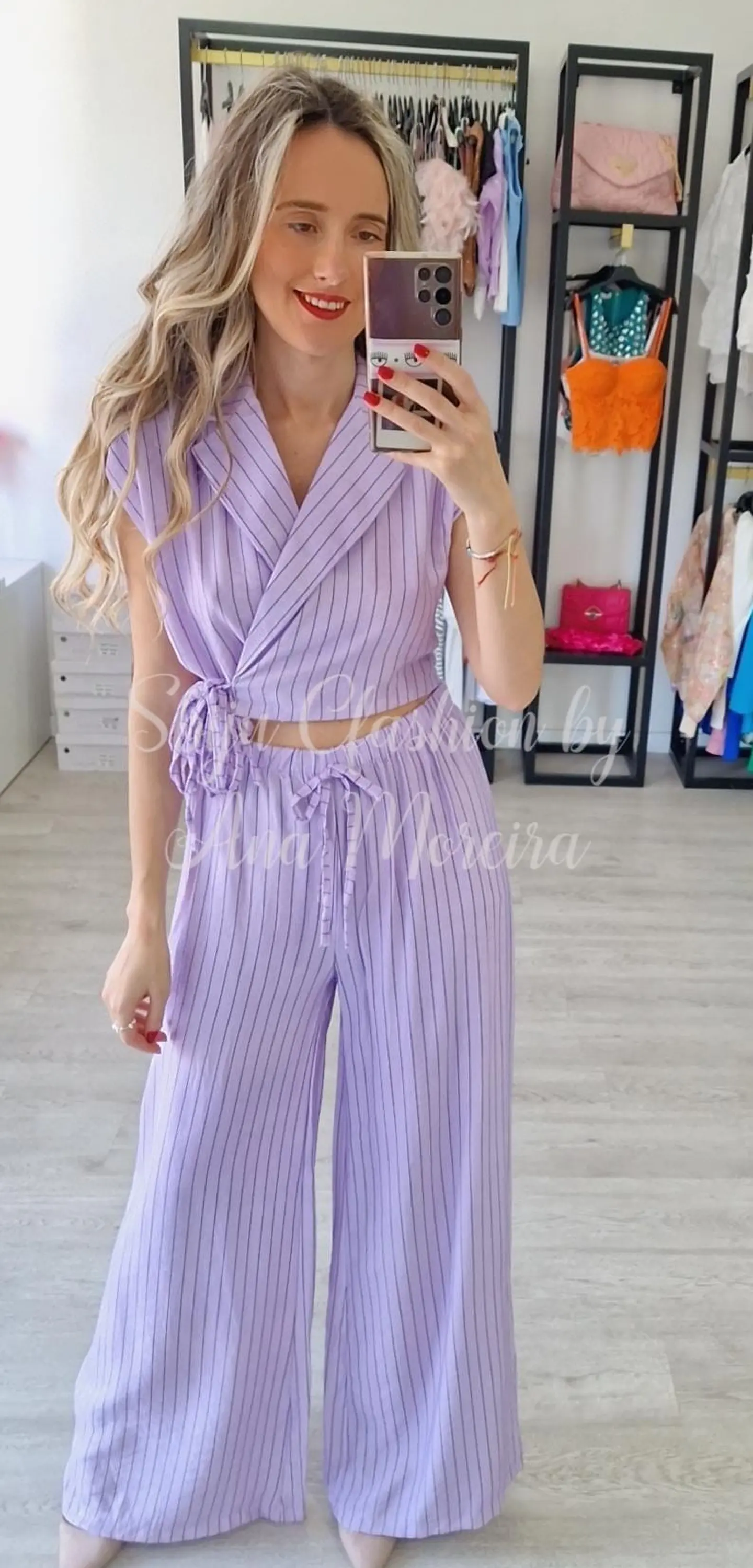 Conjunto Colete e Calça com Riscas - Tamanho Único 7