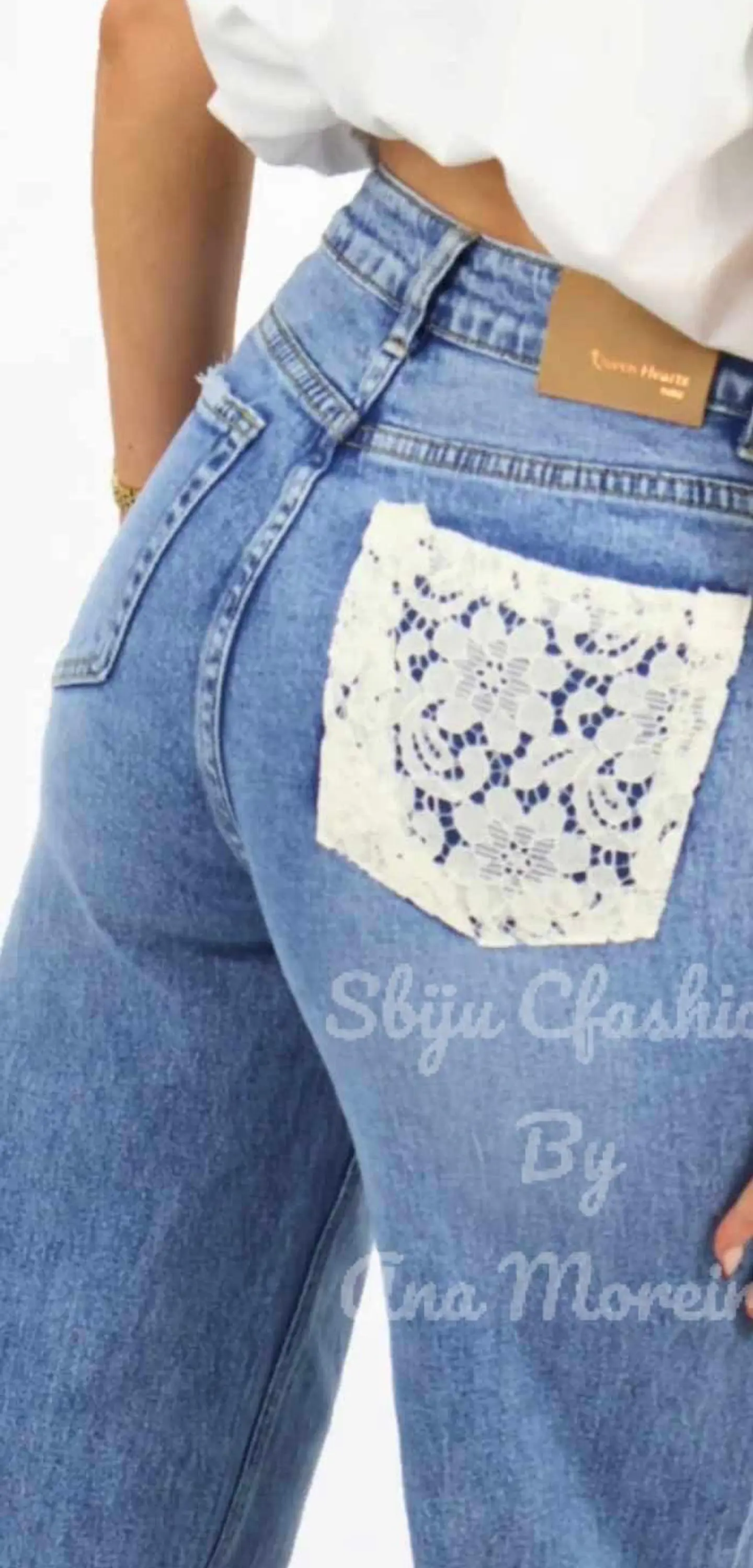 Calça de Ganga Queen Hearts com Detalhe em Renda 6