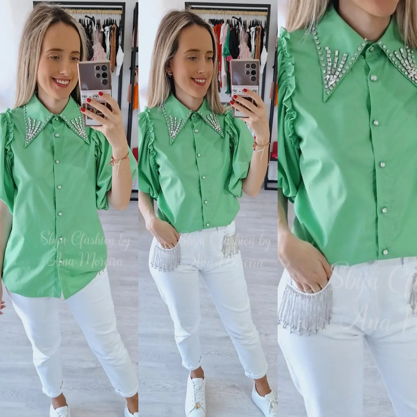Camisa com Mangas em Balão e Detalhe de Brilhantes –  3