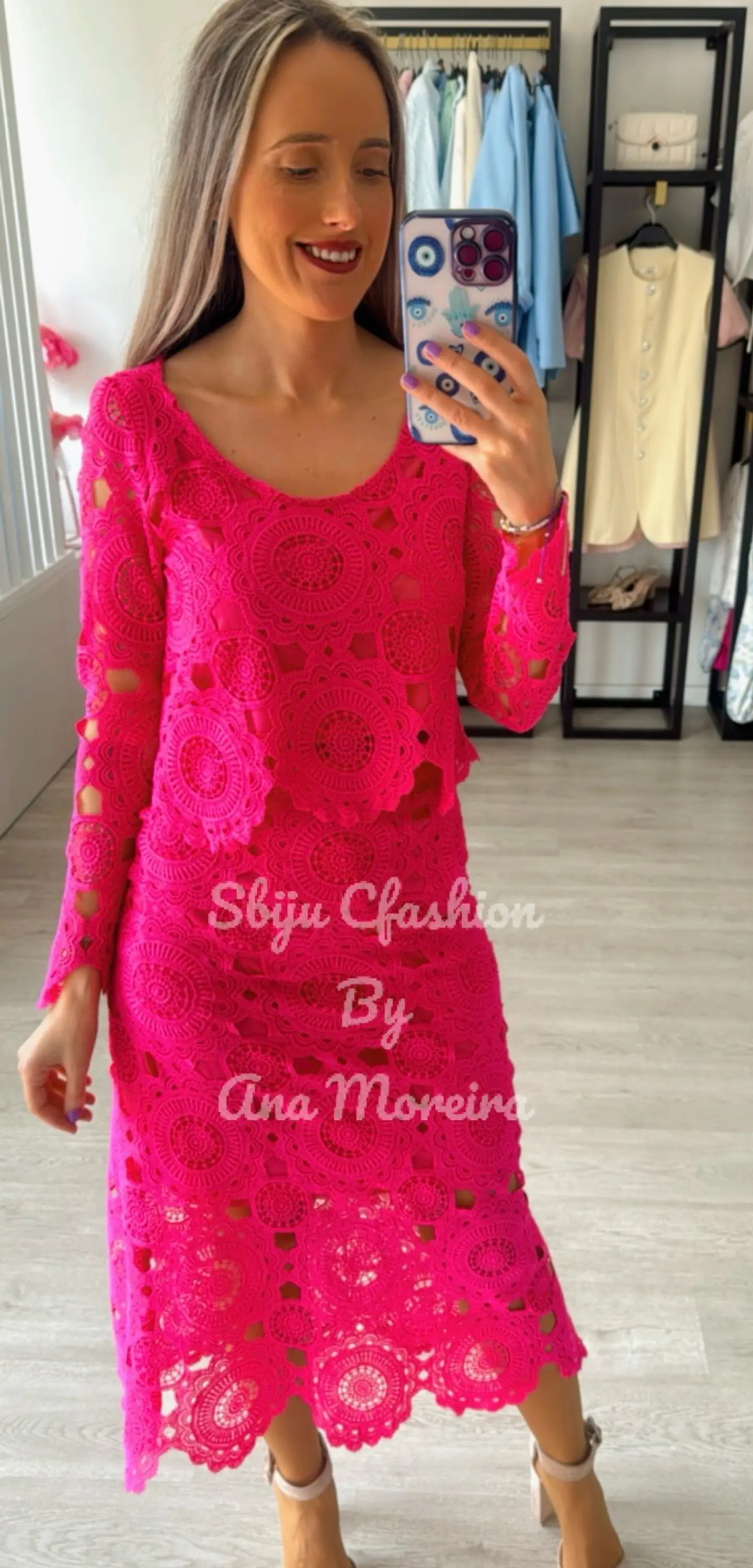 Conjunto de saia e blusa em renda 10