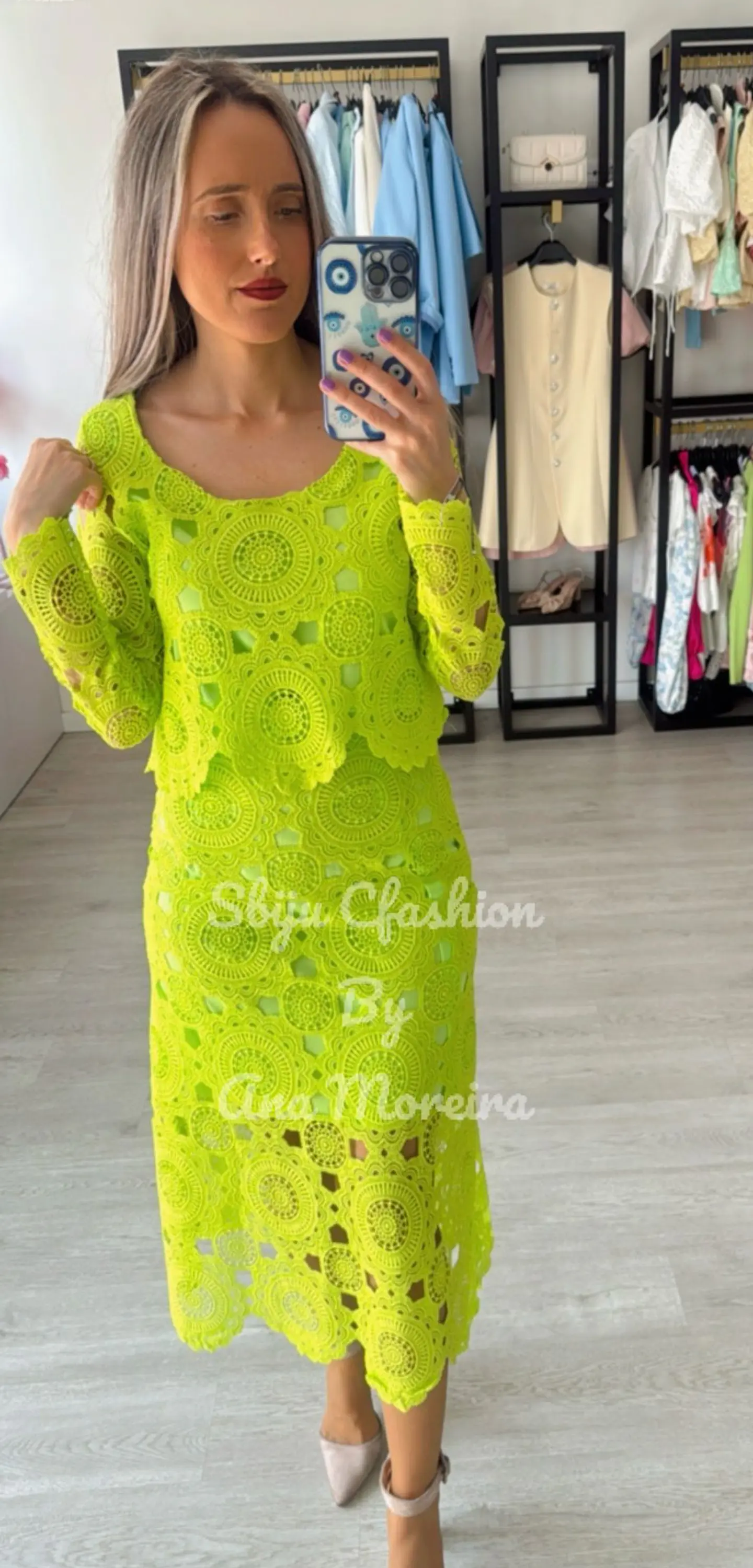 Conjunto de saia e blusa em renda 13