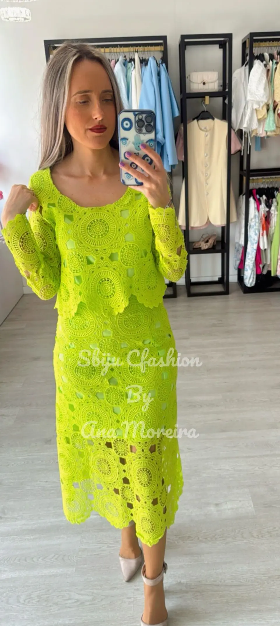 Conjunto de saia e blusa em renda 13