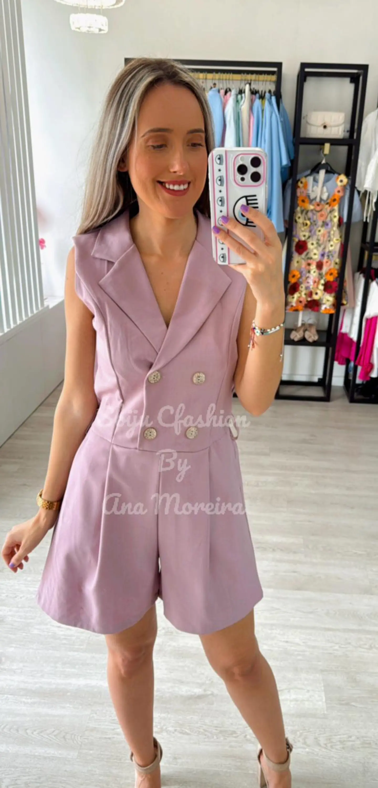 Macacão Calção em Tecido com Cinto 6