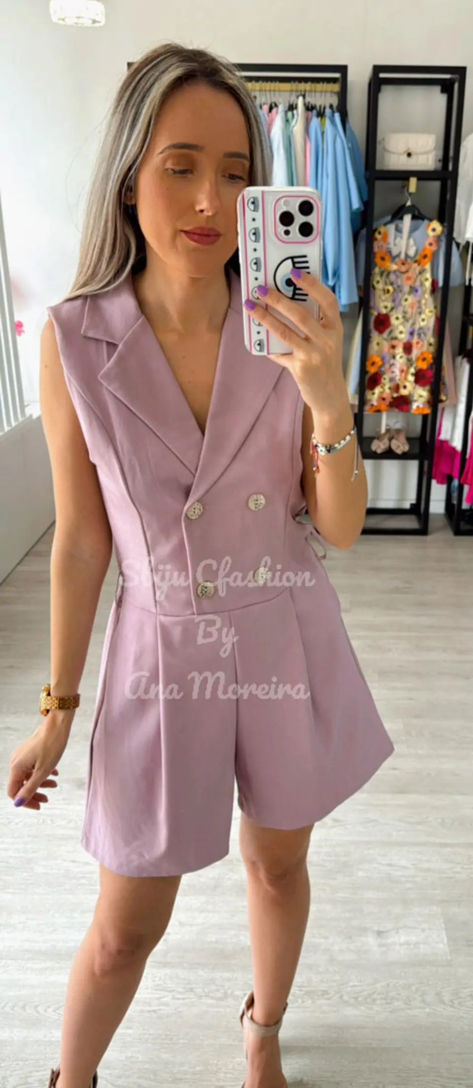 Macacão Calção em Tecido com Cinto 8