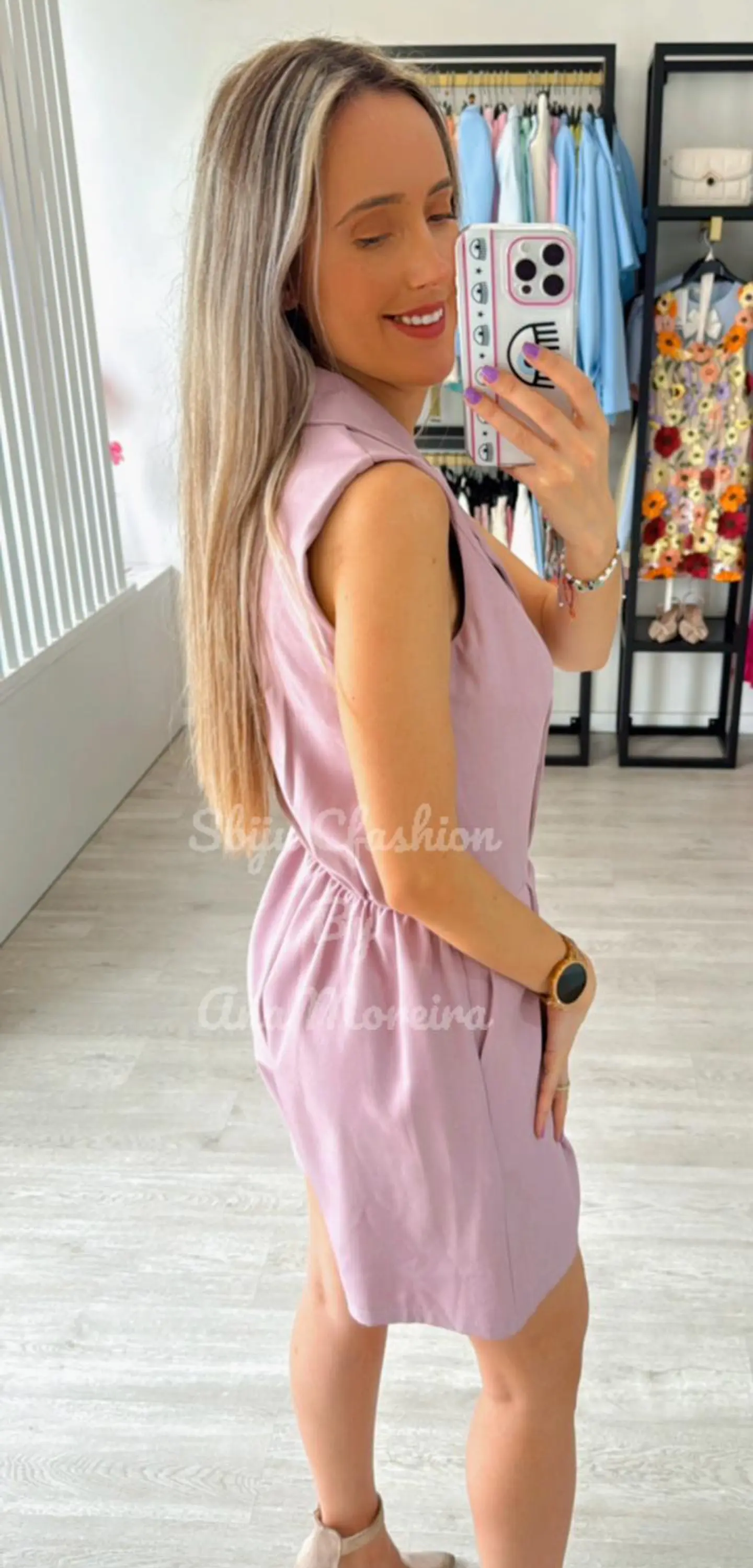 Macacão Calção em Tecido com Cinto 7