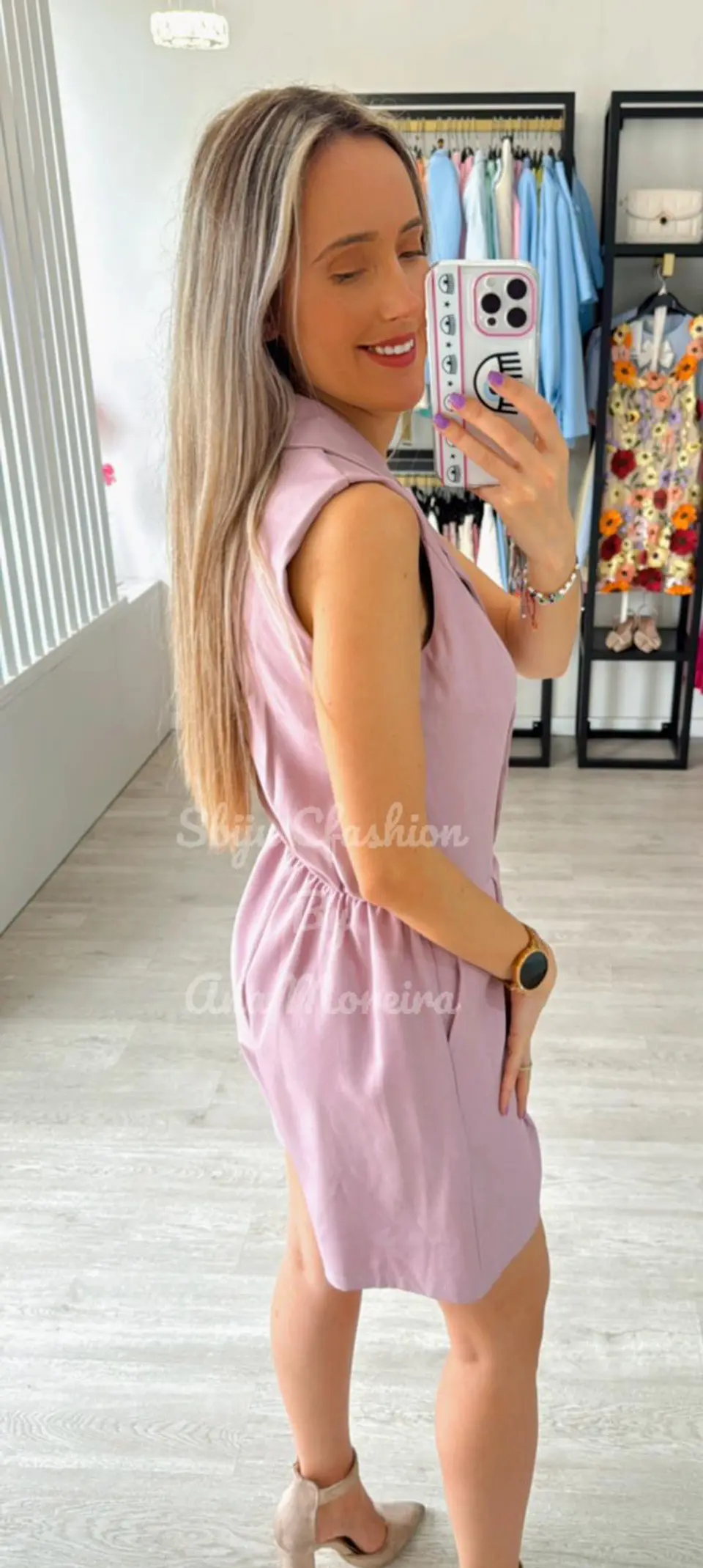 Macacão Calção em Tecido com Cinto 7