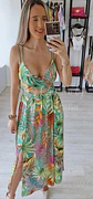 Vestido de Dupla Alça Florido com Abertura na Barriga - Thumbnail 1