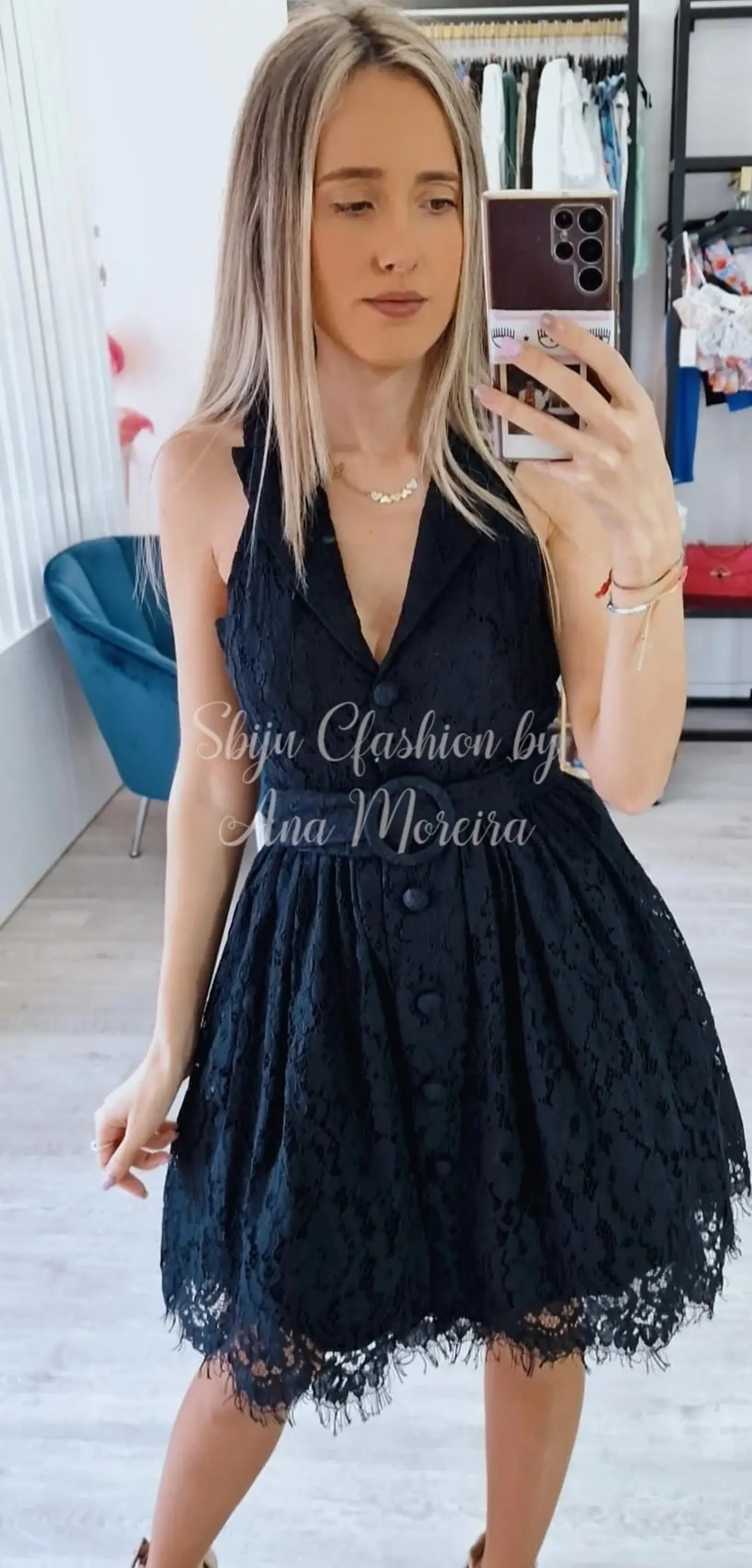 Vestido em renda com cinto 5