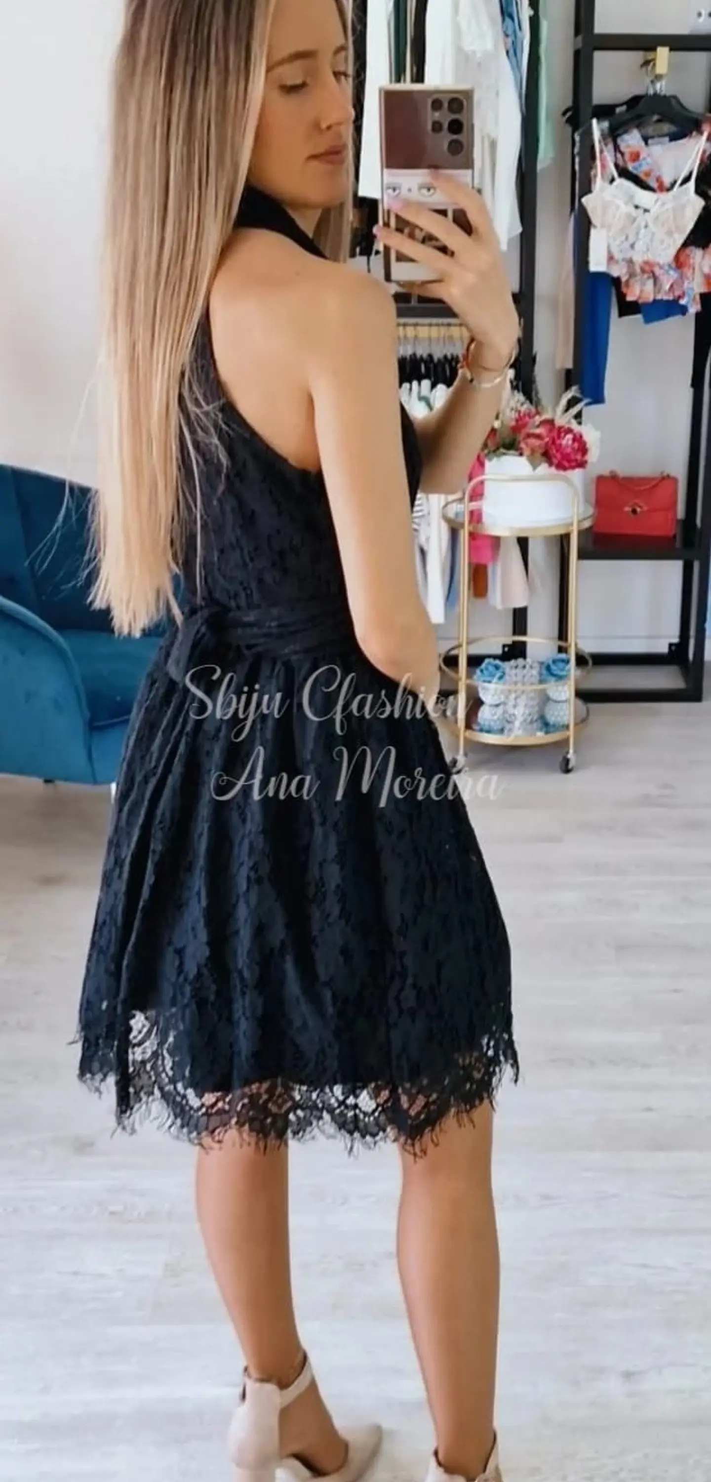 Vestido em renda com cinto 6