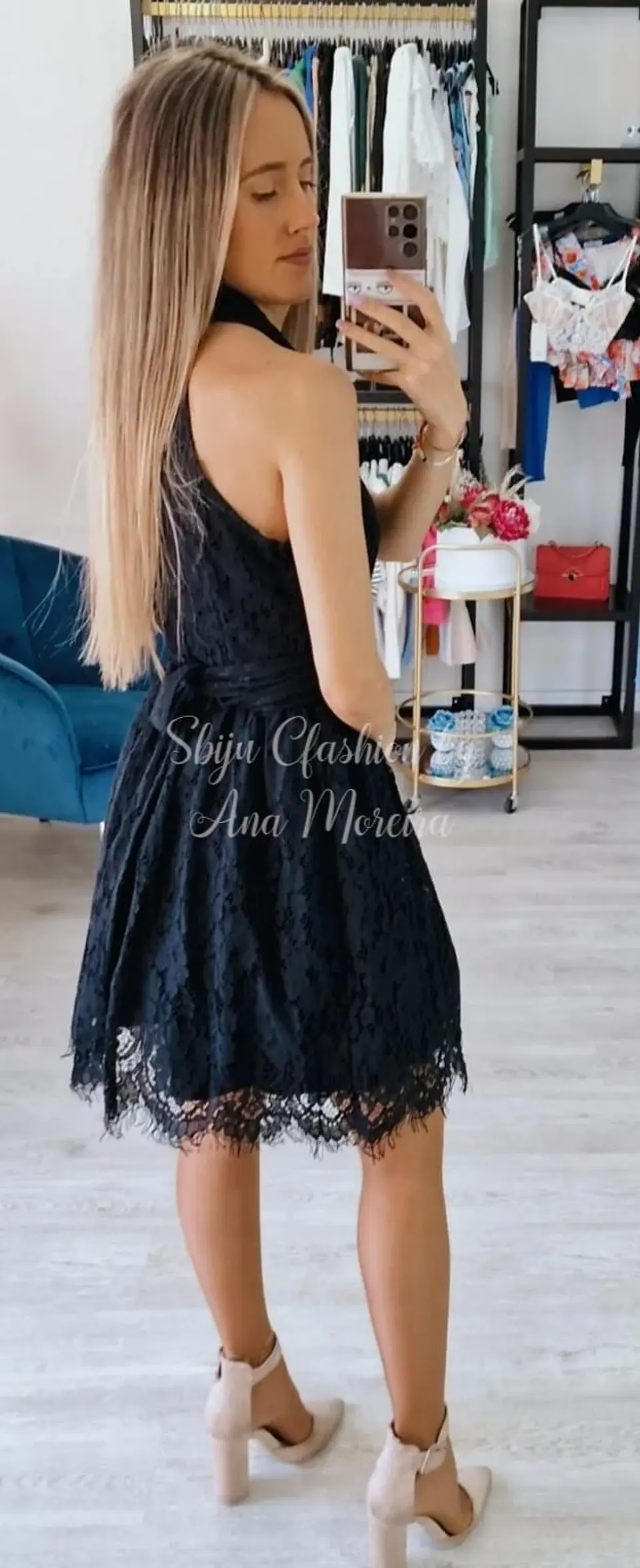 Vestido em renda com cinto 6