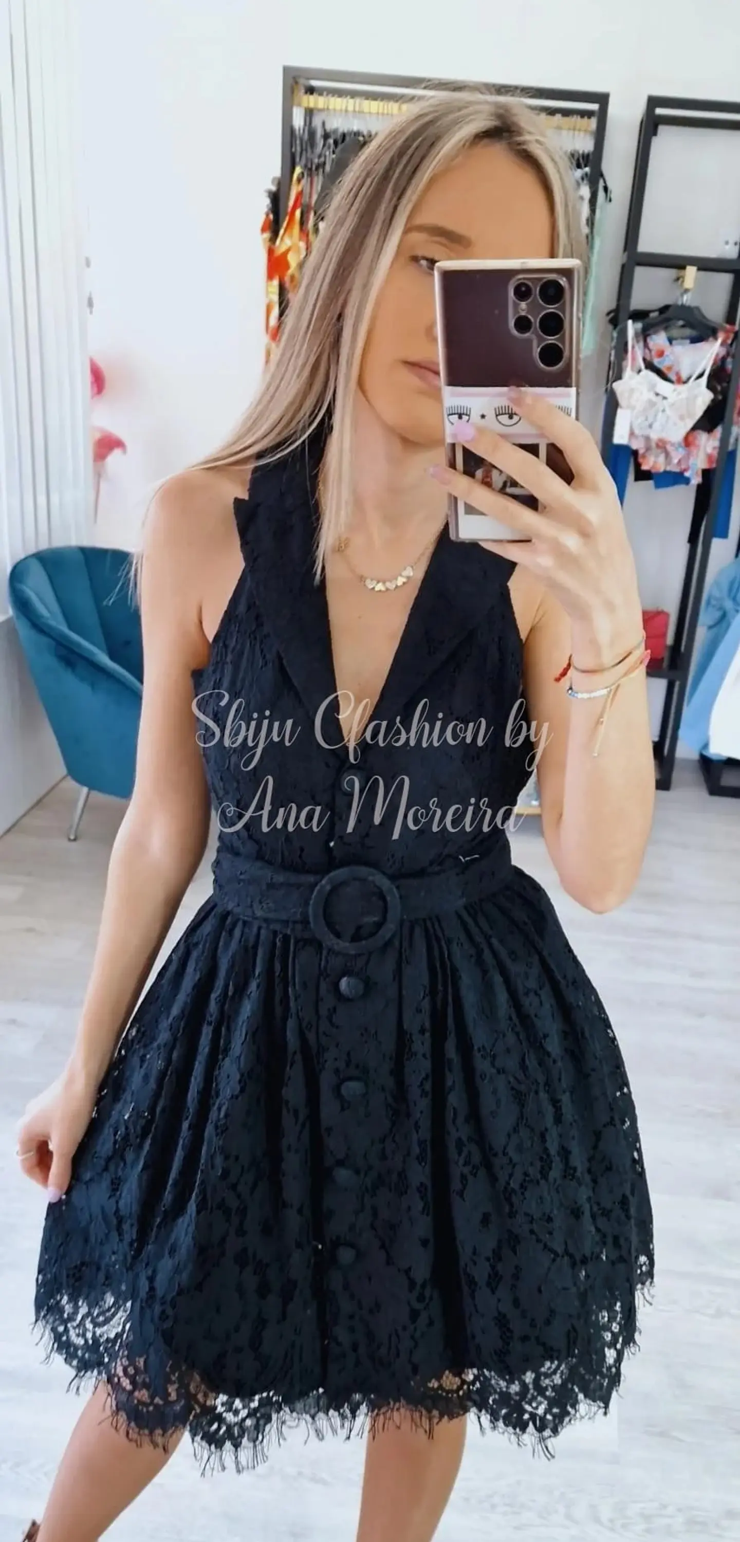 Vestido em renda com cinto 7