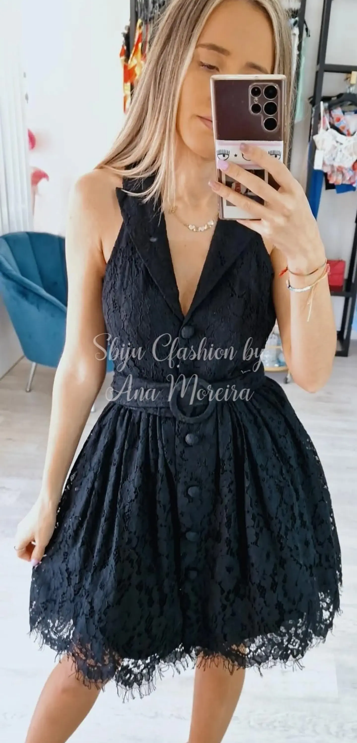 Vestido em renda com cinto 8