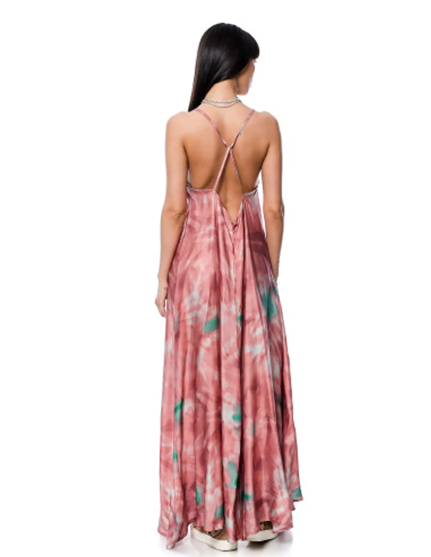 Vestido comprido estampado, de corte largo e cruzado nas costas 3
