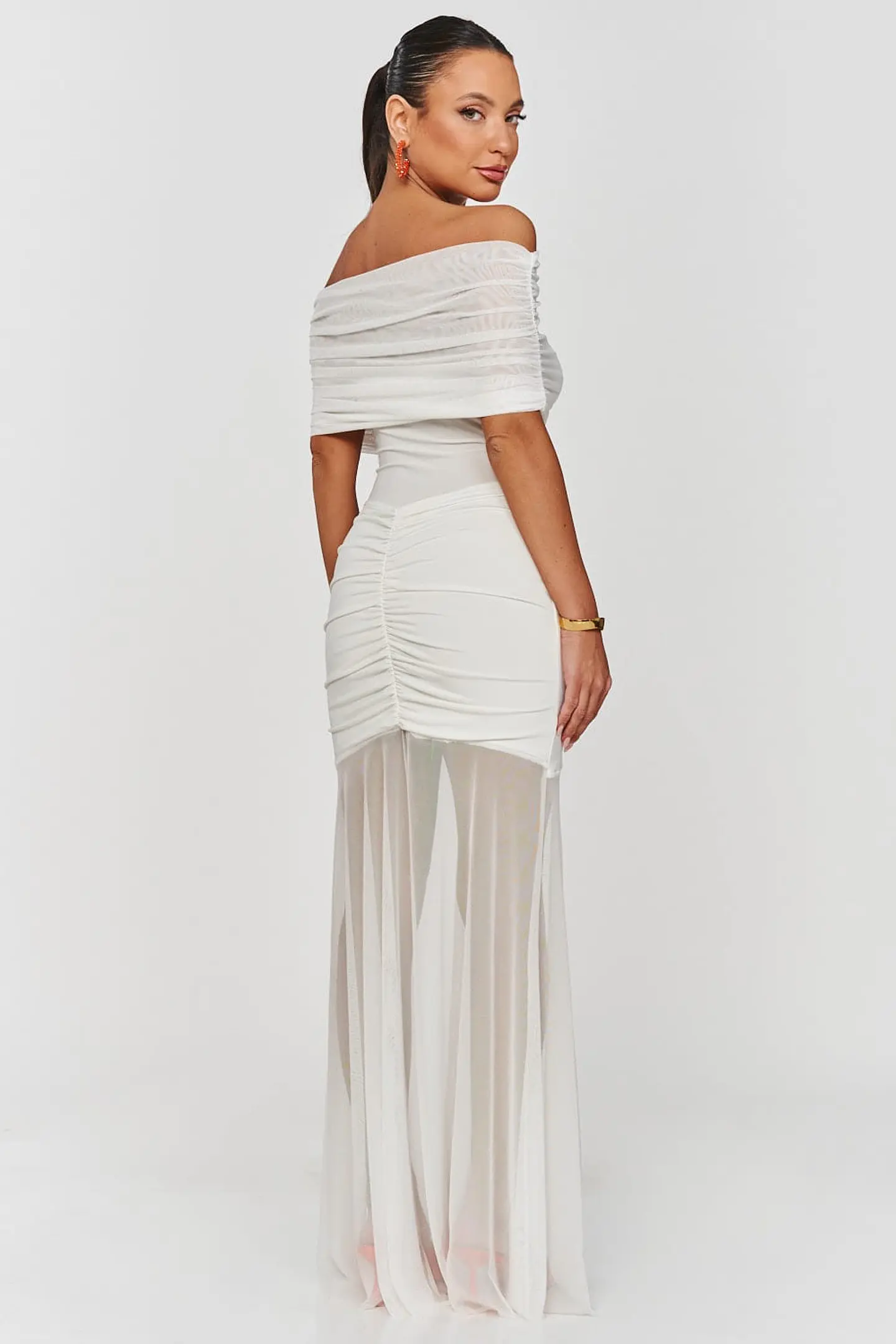 Vestido comprido justo com transparência e efeito push-up 9