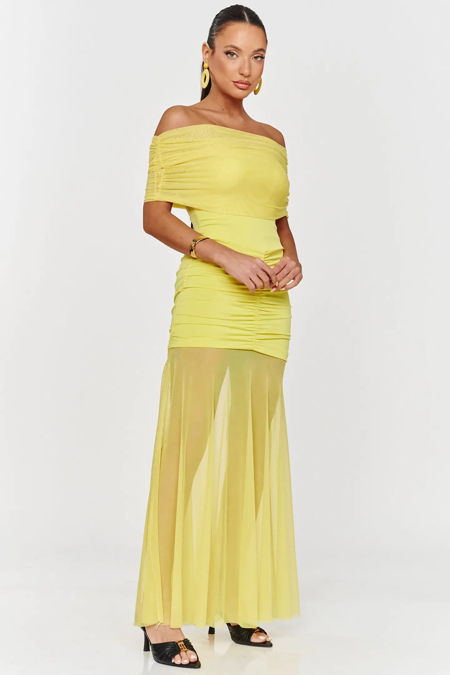 Vestido comprido justo com transparência e efeito push-up 15