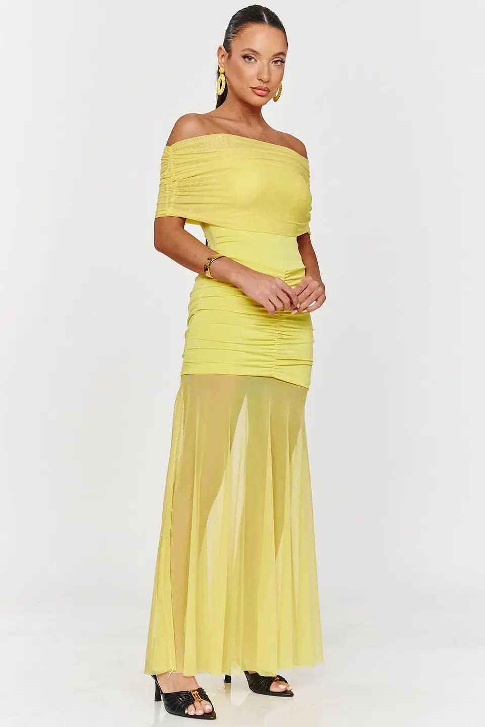 Vestido comprido justo com transparência e efeito push-up 15