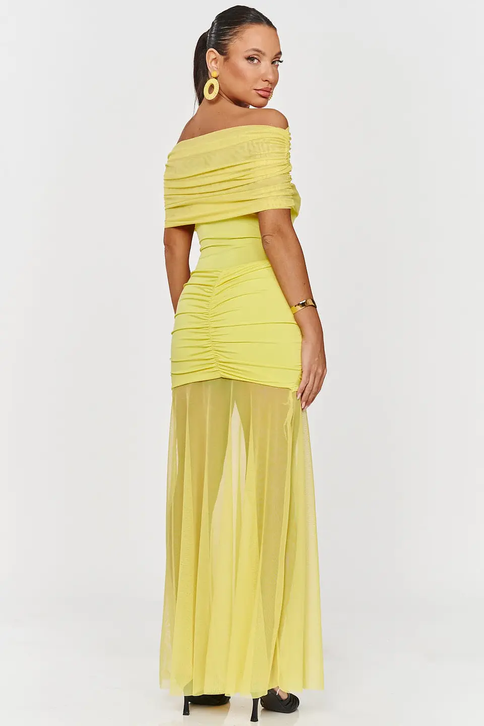 Vestido comprido justo com transparência e efeito push-up 16