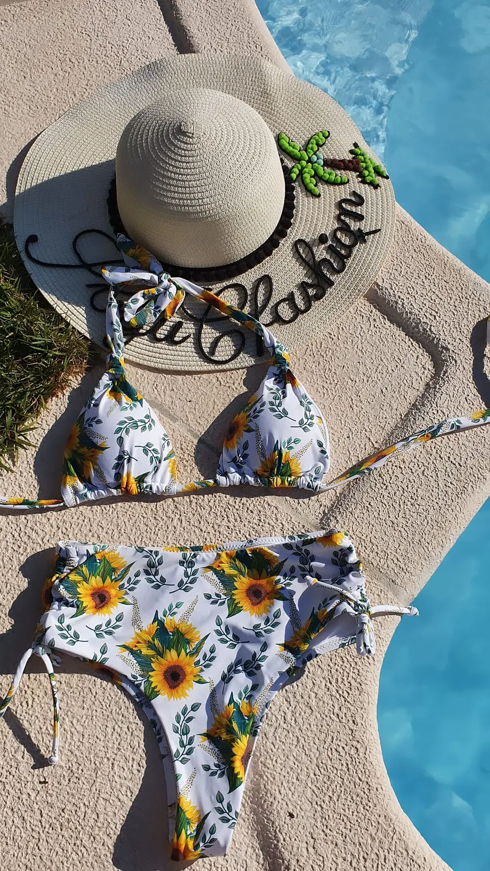 Cuecas de biquíni alta com estampado de girassol 4