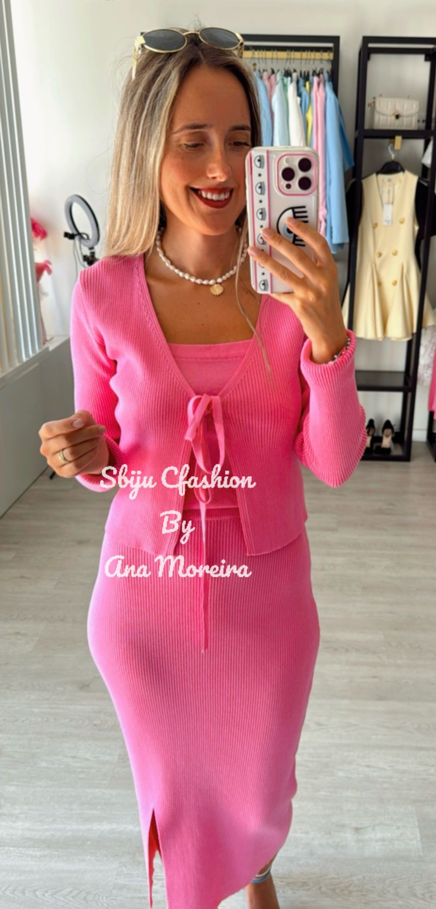 Conjunto de 3 Peças em Malha – Saia Midi, Top e Casaco 4