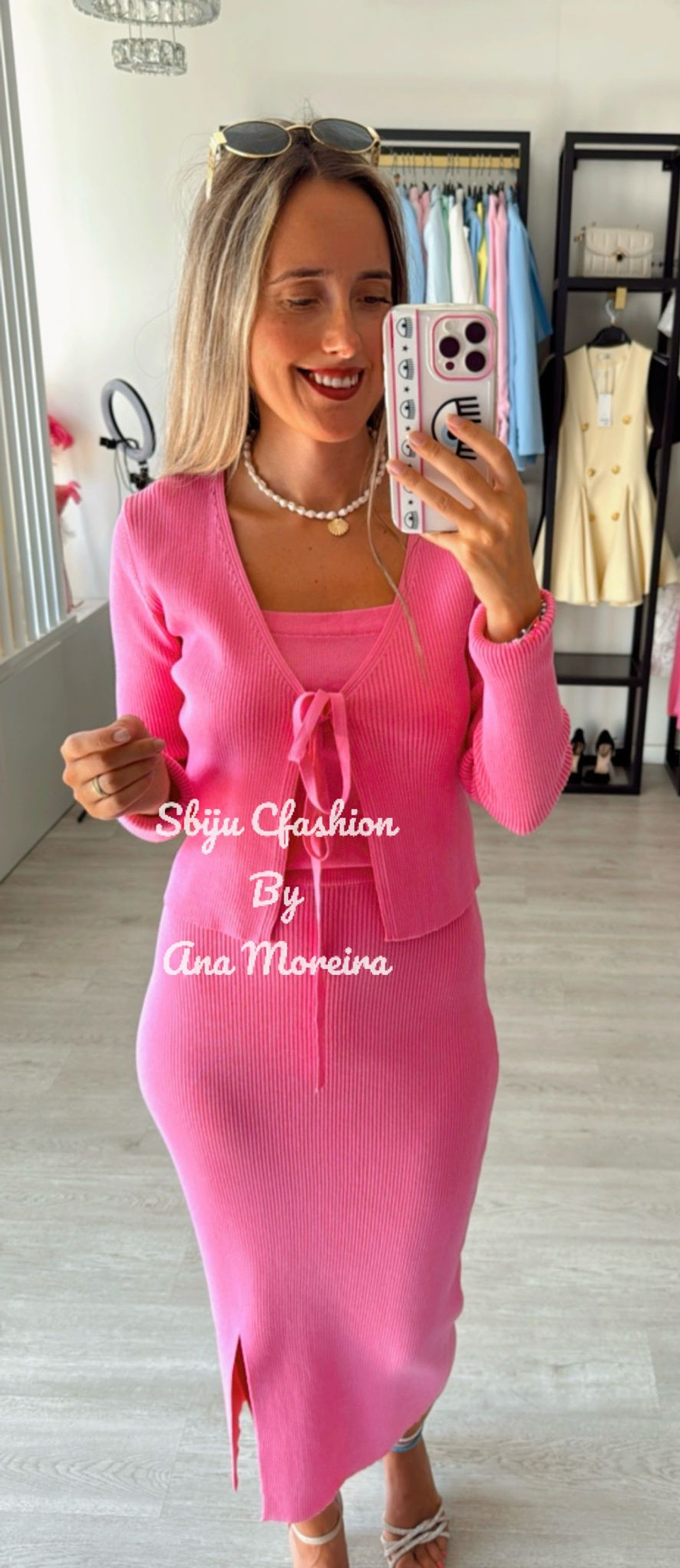 Conjunto de 3 Peças em Malha – Saia Midi, Top e Casaco 4