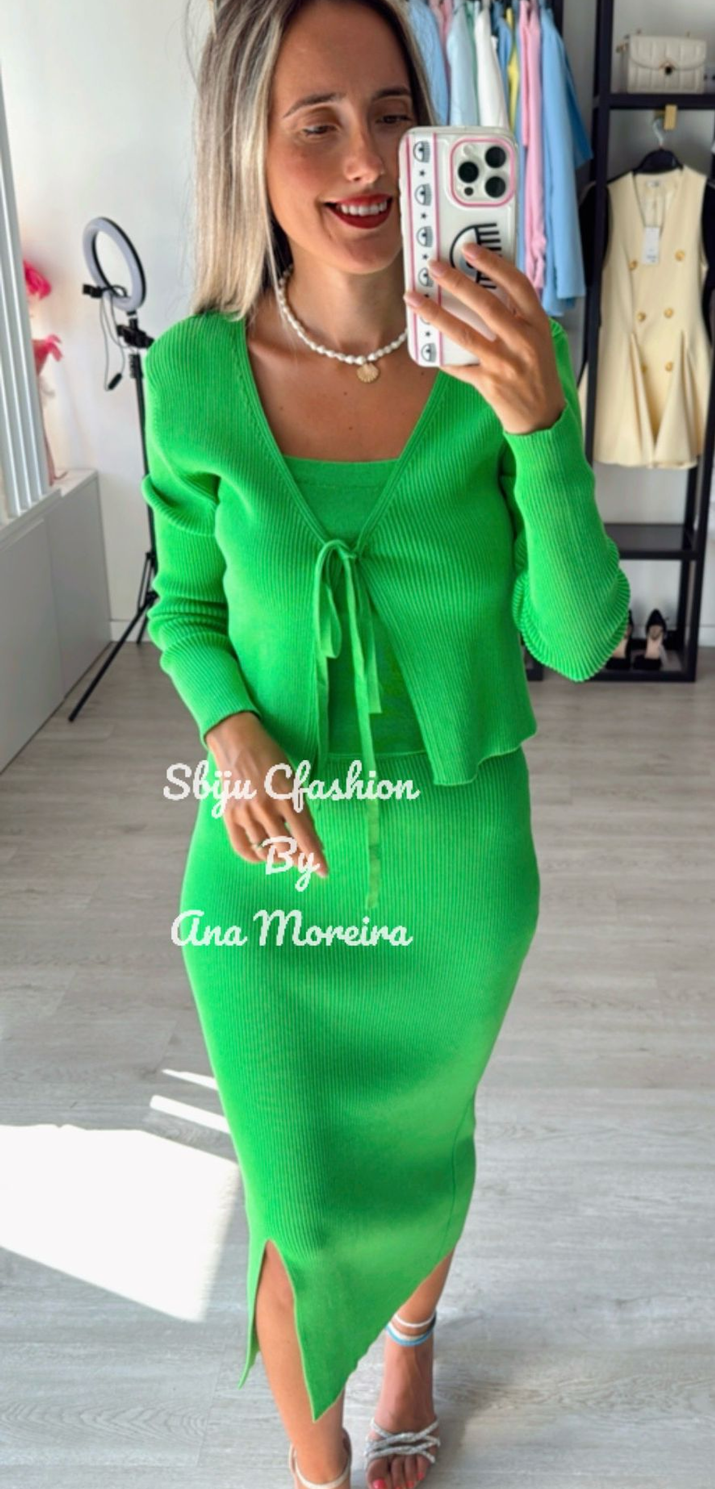 Conjunto de 3 Peças em Malha – Saia Midi, Top e Casaco 12