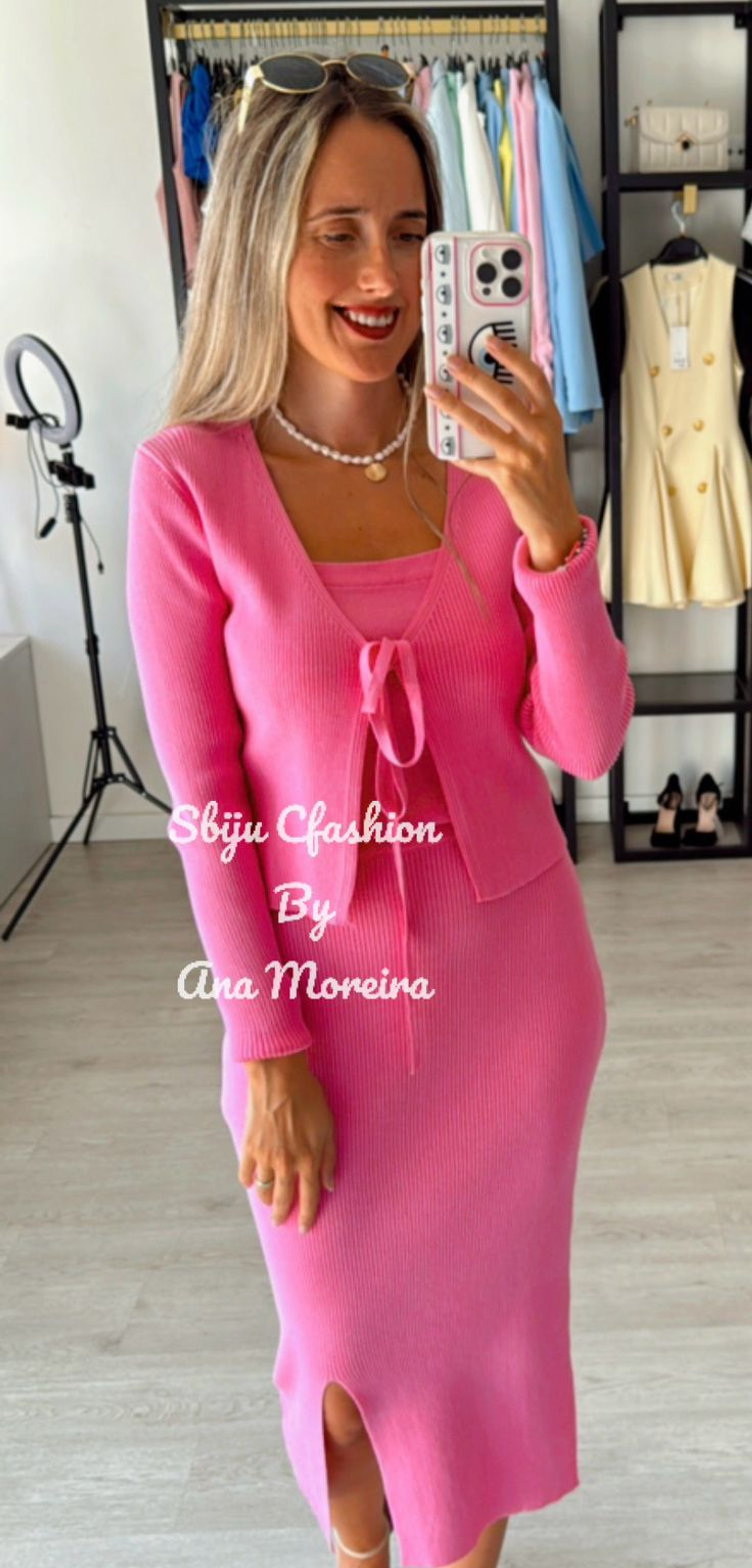 Conjunto de 3 Peças em Malha – Saia Midi, Top e Casaco 1