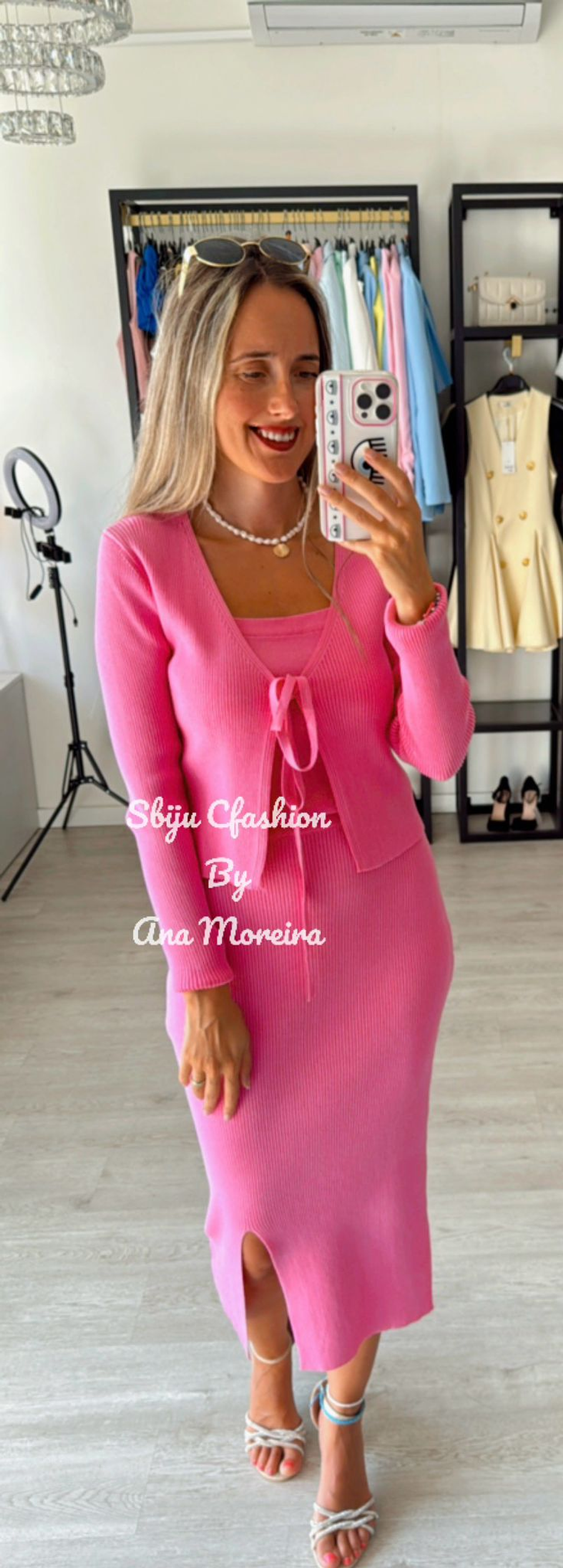 Conjunto de 3 Peças em Malha – Saia Midi, Top e Casaco 1