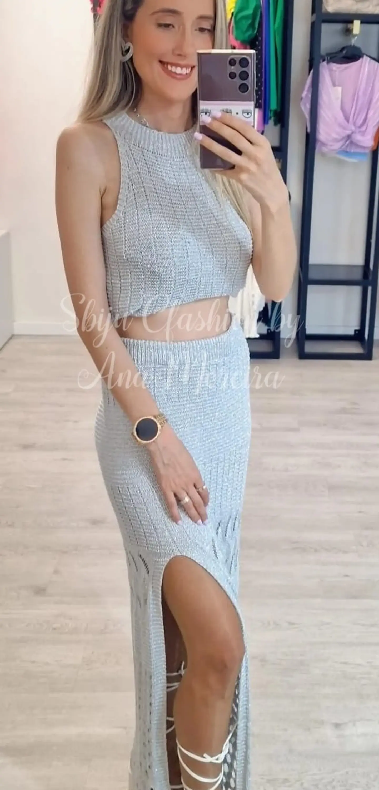 Conjunto Prateado – Top e Saia Comprida 3