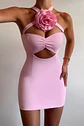 Vestido rosa com flor no peito - Thumbnail 3