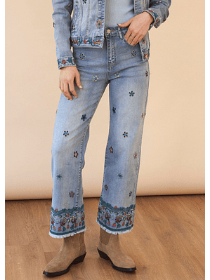 Calças de Ganga com Detalhes em Bordado