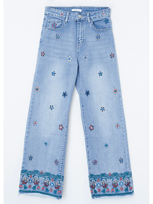 Calças de Ganga com Detalhes em Bordado