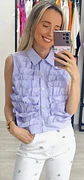 Blusa com folhos e detalhe de botões em coração brilhante - Vorschaubild 1