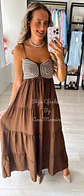Vestido comprido com detalhe em corda no peito - Thumbnail 10