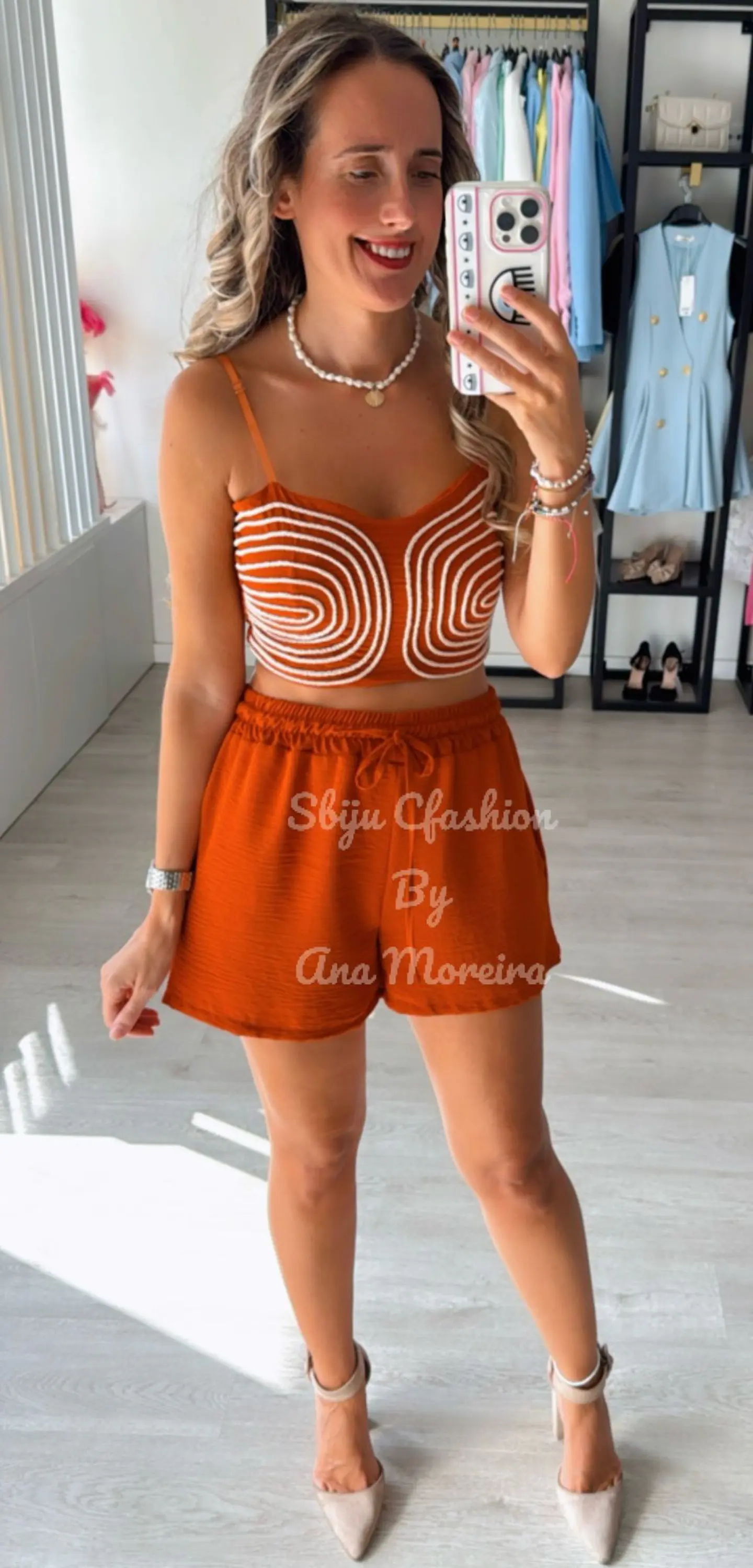 Conjunto de calção e top com efeito de corda 5