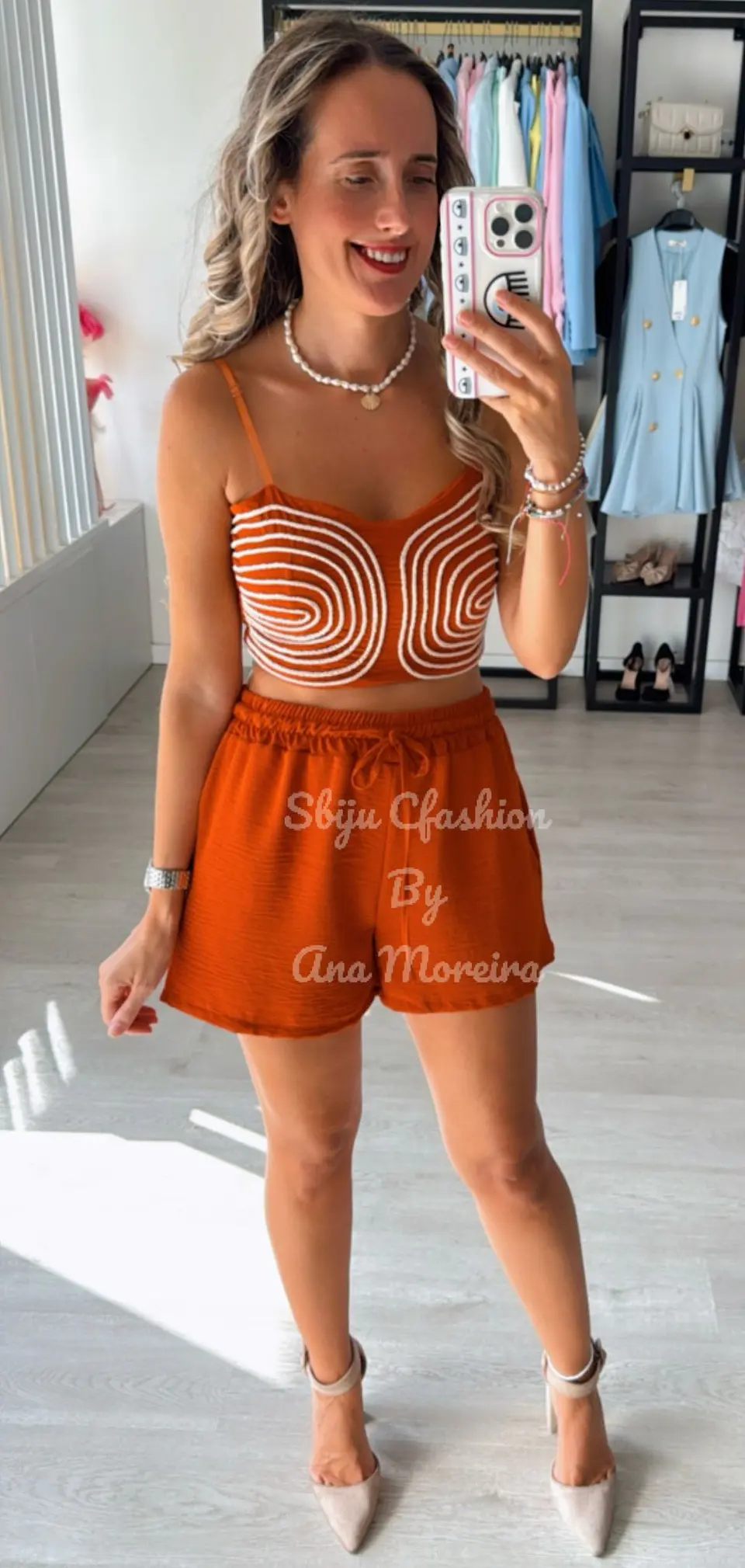 Conjunto de calção e top com efeito de corda 5