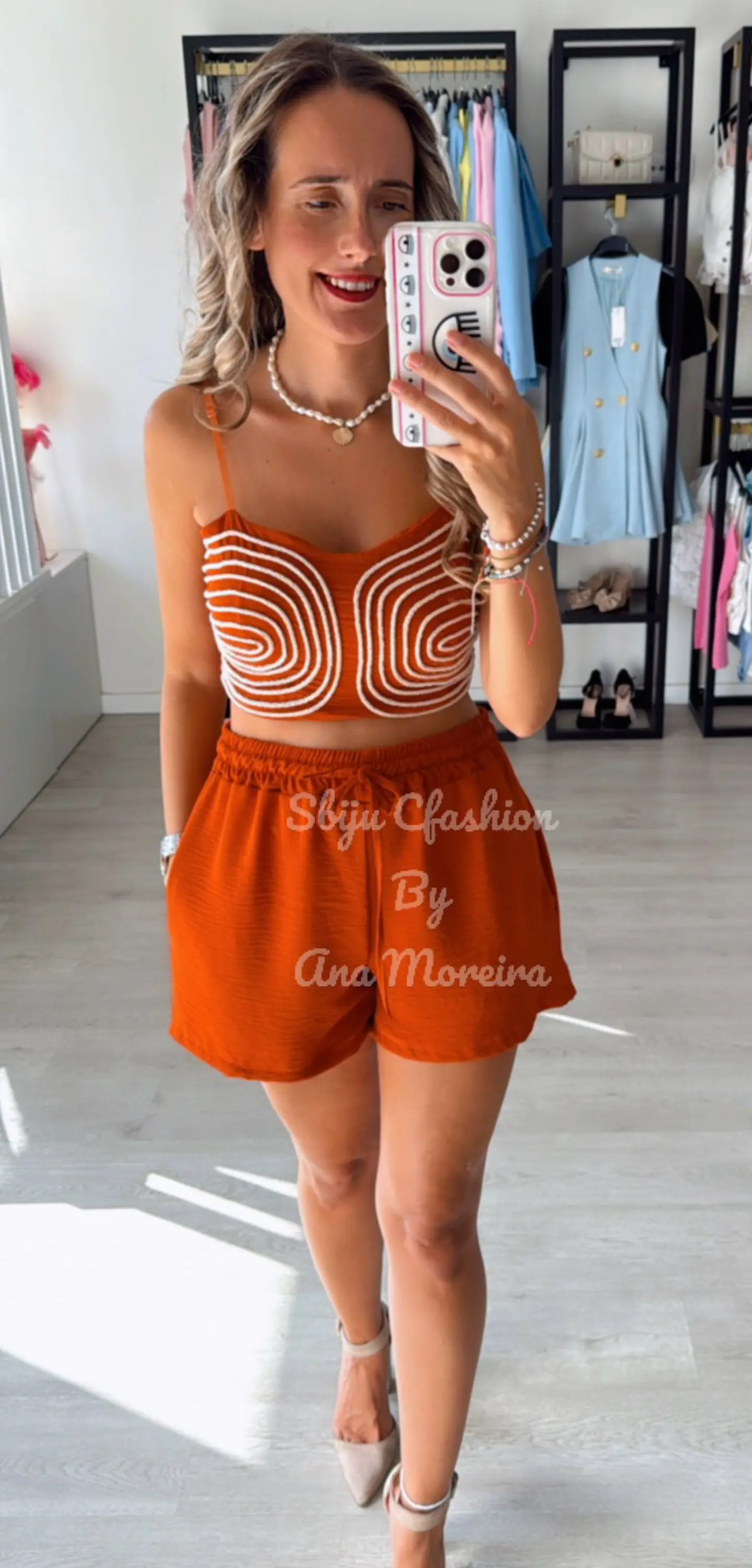 Conjunto de calção e top com efeito de corda 7